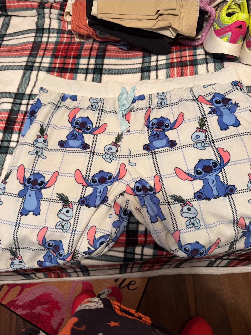 Disney Blue Stitch and Angel Pajama Pants with Pink Ear Accents